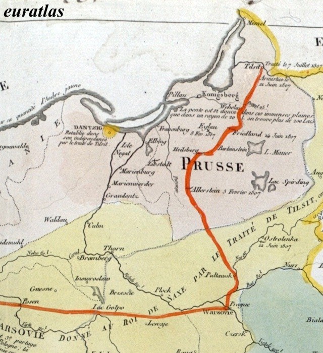 Map with Prussia after the Treaty of Tilsit