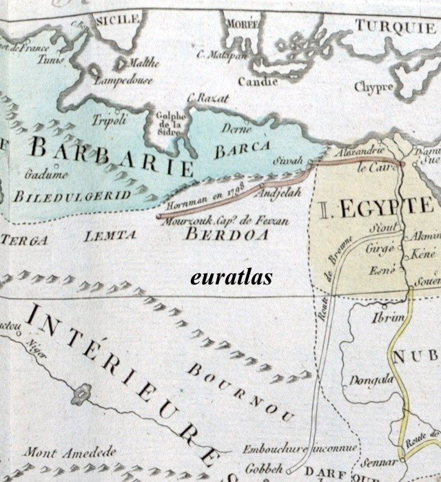 carte montrant la Barbarie et l'Égypte