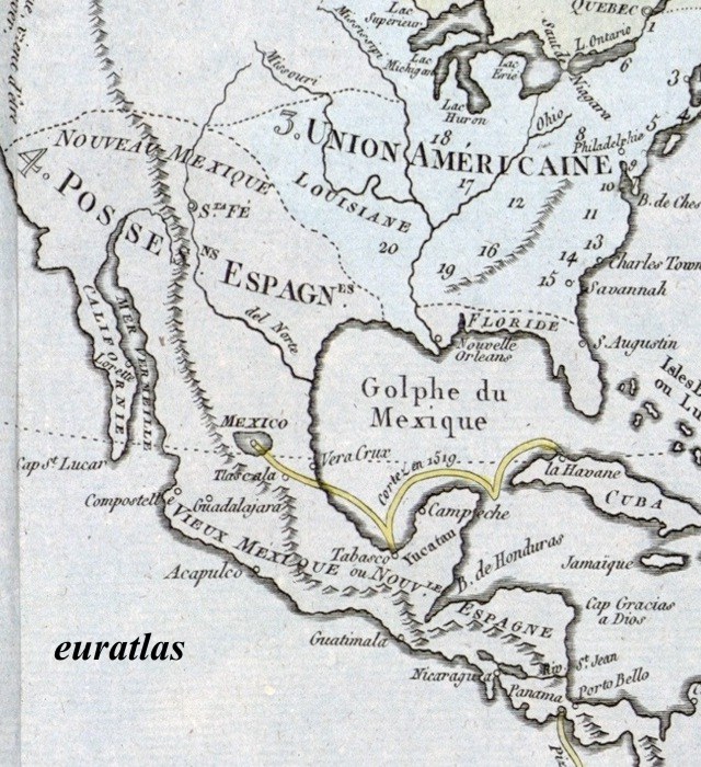 carte montrant l'Union américaine et le Mexique