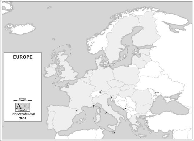 Carte d'Europe muette en niveaux de gris
