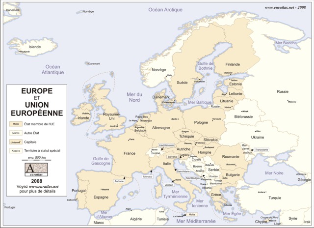 Carte d'Europe en couleur légendée