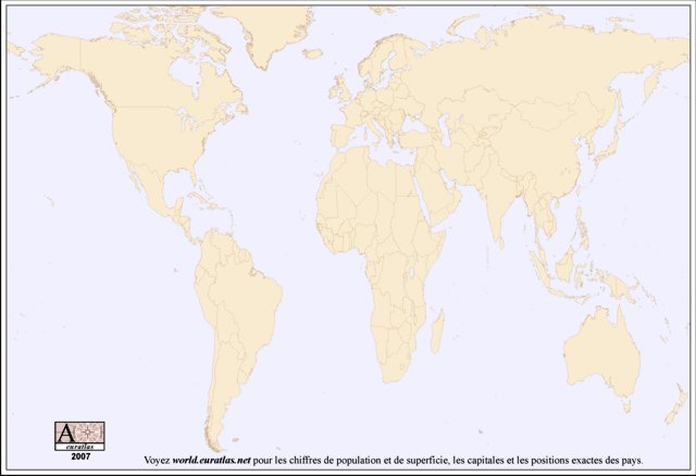 Carte du monde couleur muette