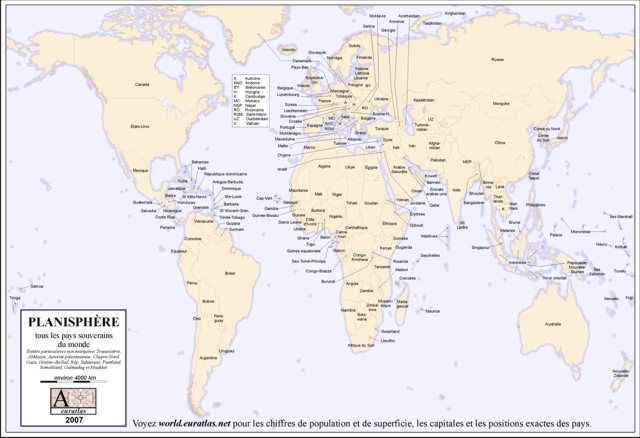 Carte du monde couleur légendée