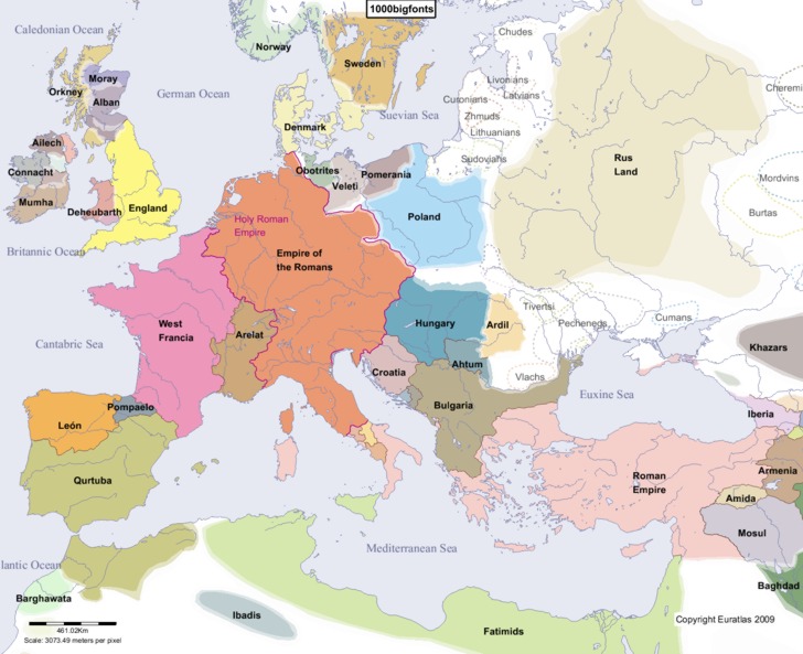 Complete Map of Europe in Year 1000