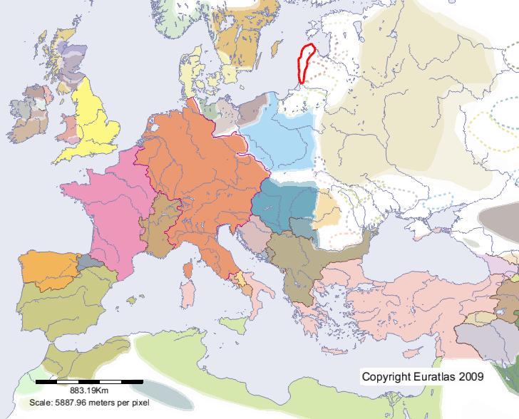 Map of Curonians in year 1000