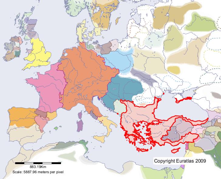Map of Roman Empire in year 1100