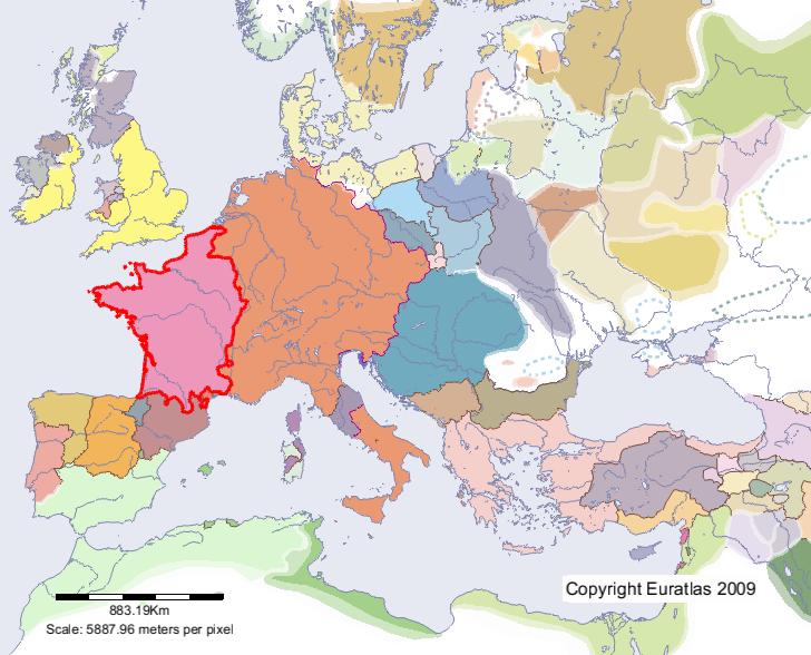 Map of France in year 1200