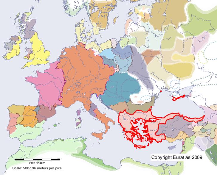 Map of Roman Empire in year 1200