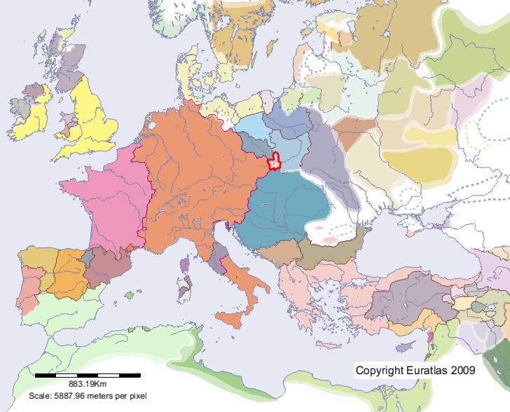 Karte von Oberschlesien im Jahre 1200