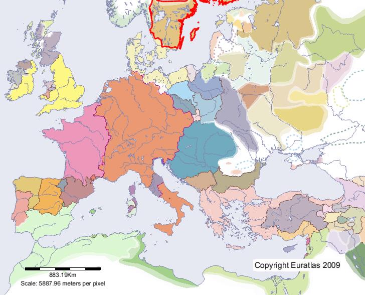 Map of Sweden in year 1200