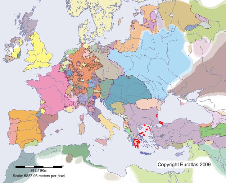 Carte de Empire romain en l'an 1400