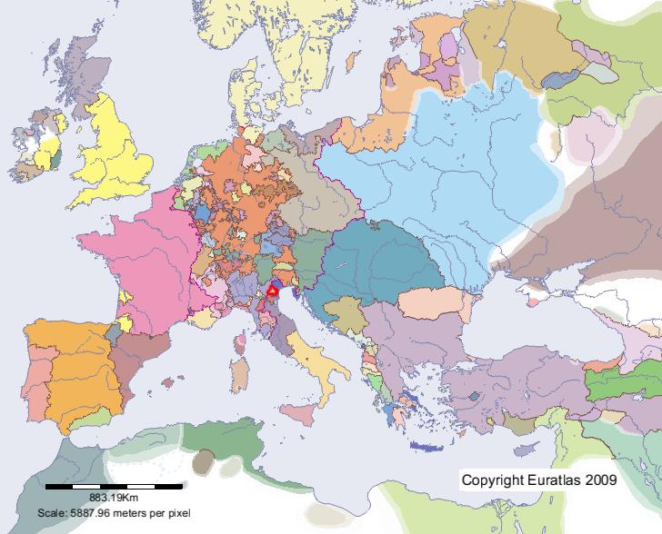 Karte von Padua im Jahre 1400