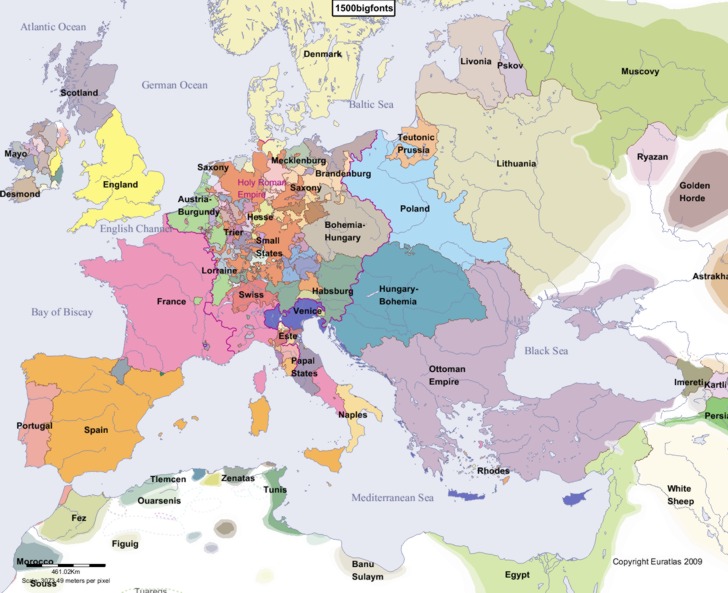  Complete Map of Europe in Year 1500