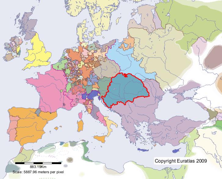 Carte de Hongrie-Bohême en l'an 1500