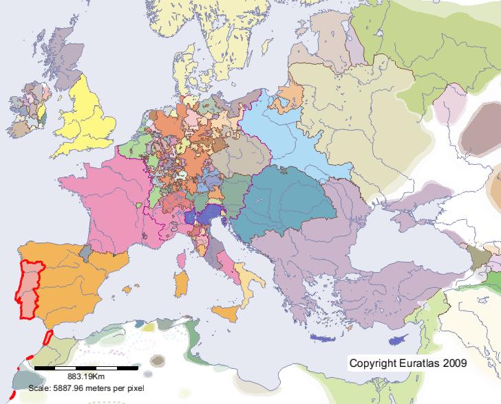 Map of Portugal in year 1500
