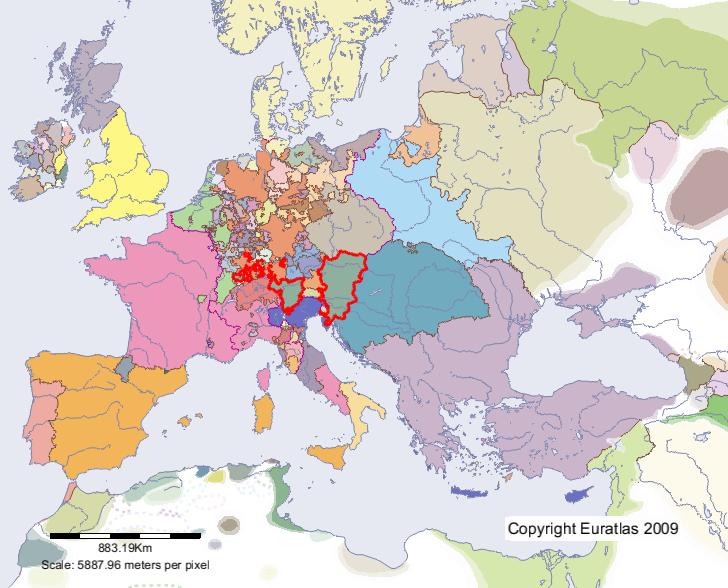 Map of Habsburg in year 1500