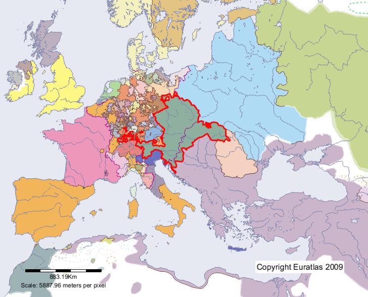 Carte de Maison d'Autriche en l'an 1600