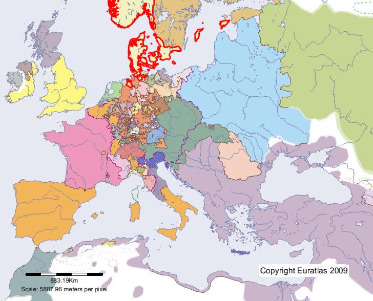 Map of Denmark in year 1600