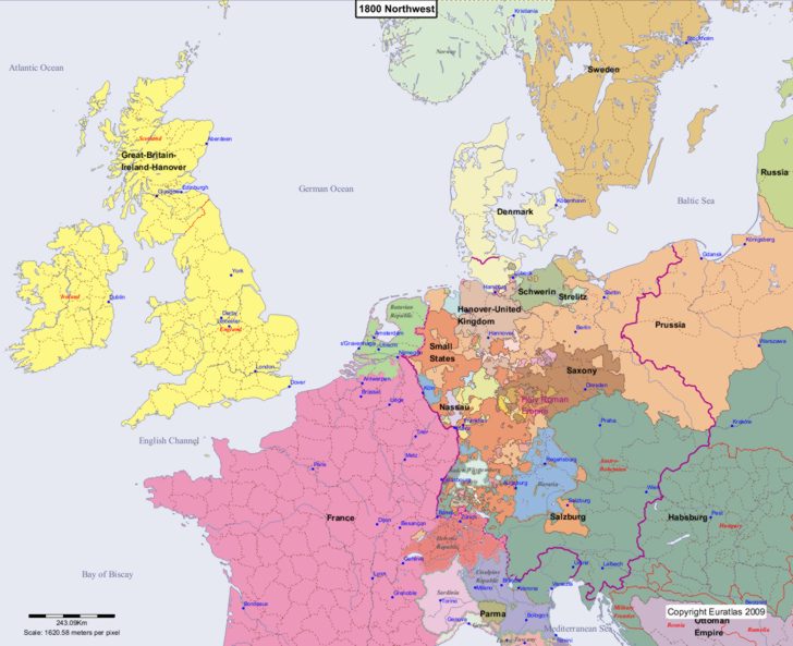 Map showing Europe 1800 Northwest