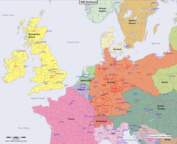 Map showing Europe 1900 Northwest