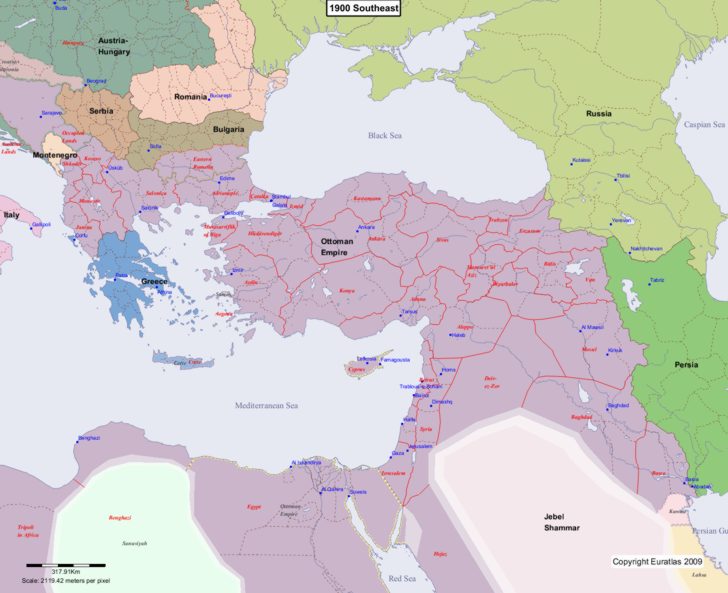 Map showing Europe 1900 Southeast