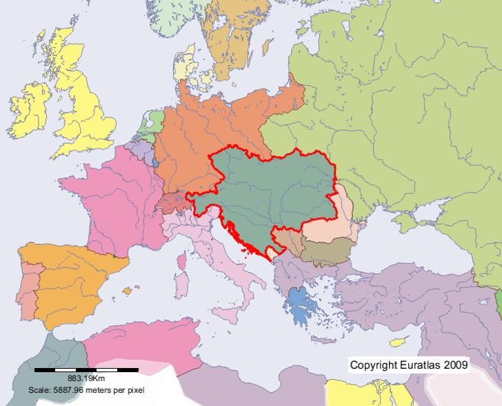 Map of Austria-Hungary in year 1900