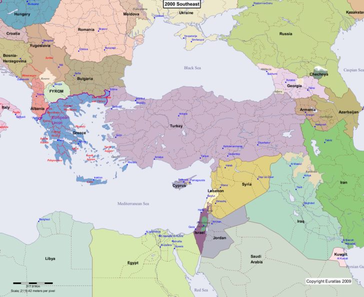 Map showing Europe 2000 Southeast