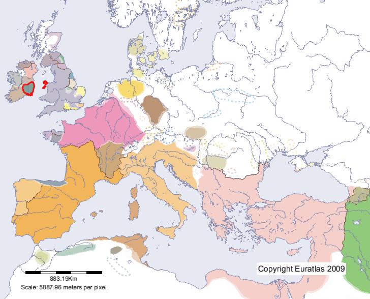 Carte de Dumnonii Hiberniae en l'an 500