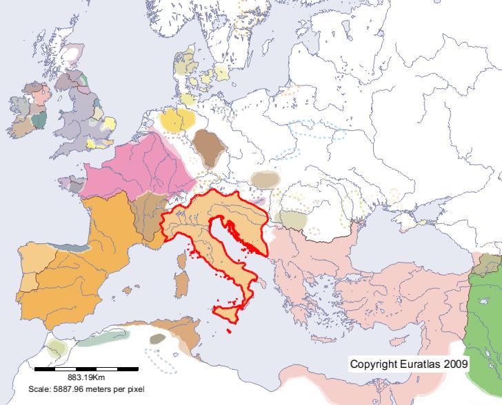 Map of Italia in year 500