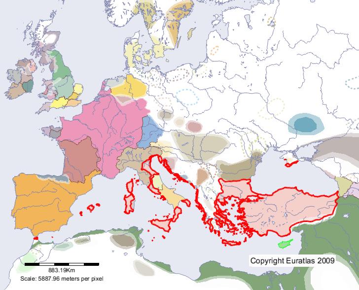 Karte von Römisches Reich im Jahre 700