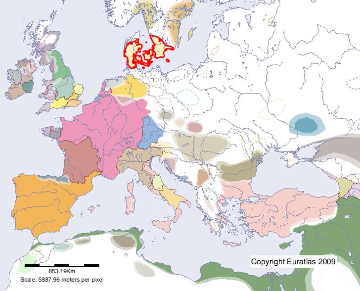 Carte de Danes en l'an 700