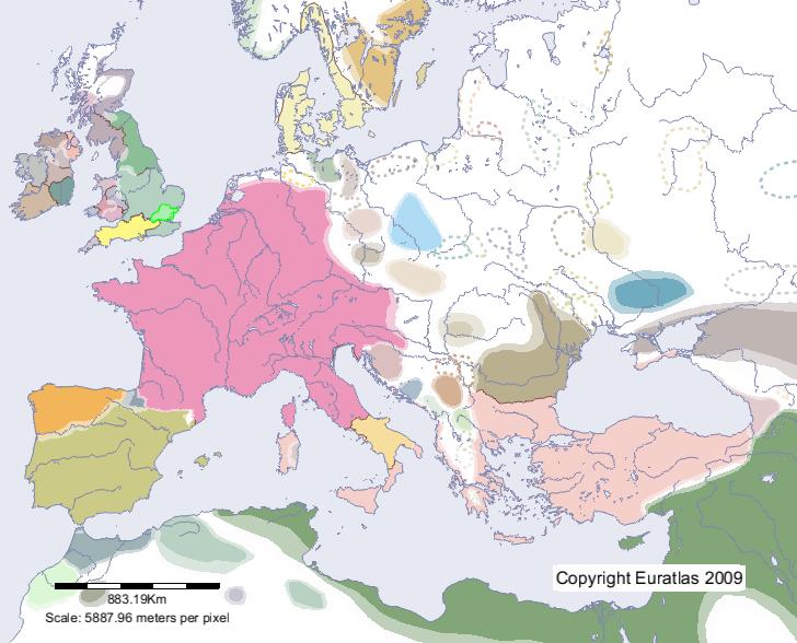 Karte von Estseaxna im Jahre 800