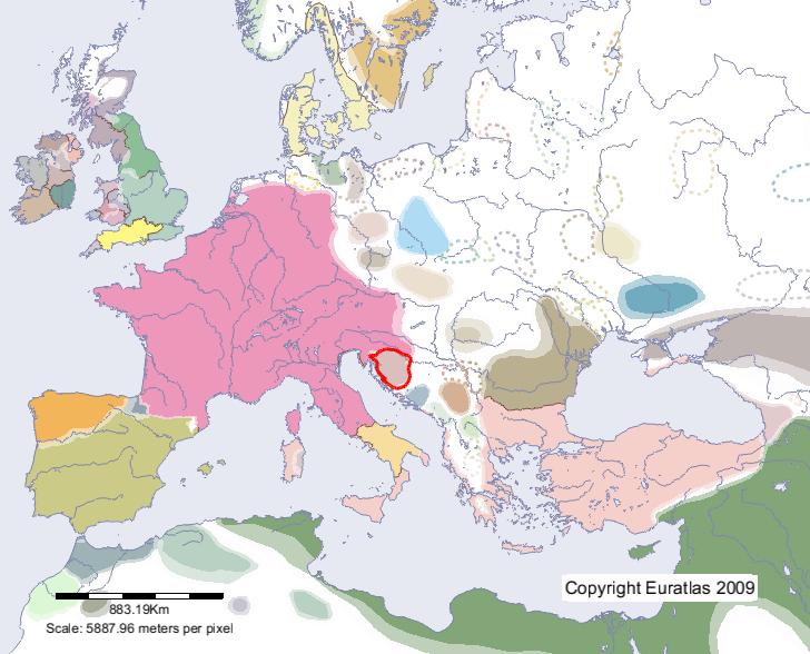 Carte de Hrovates en l'an 800