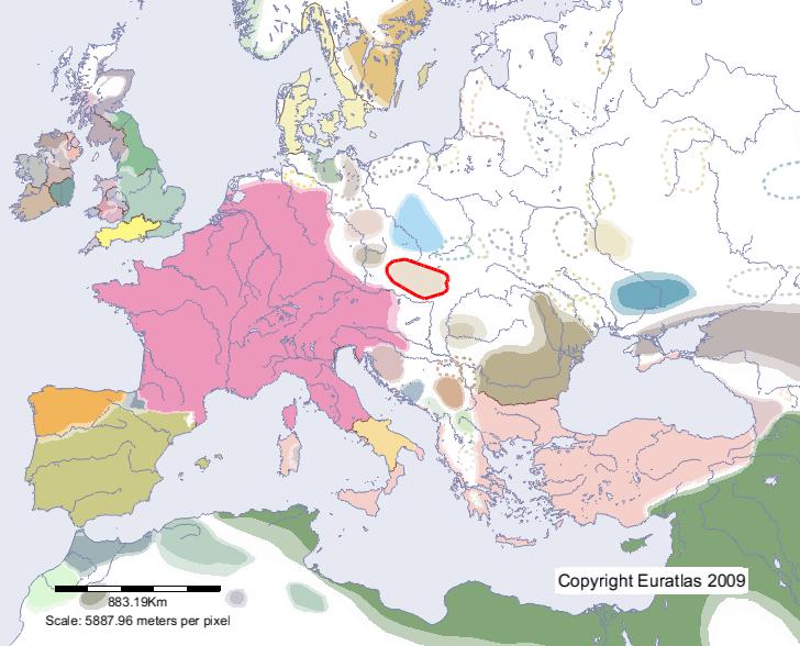 Carte de Nitrava en l'an 800