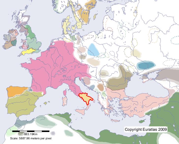 Carte de Beneventum en l'an 800