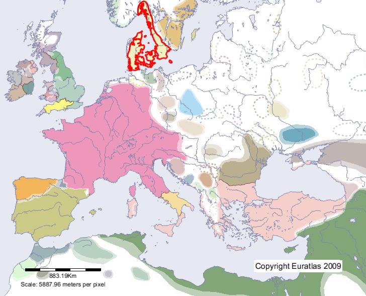 Karte von Dänen im Jahre 800