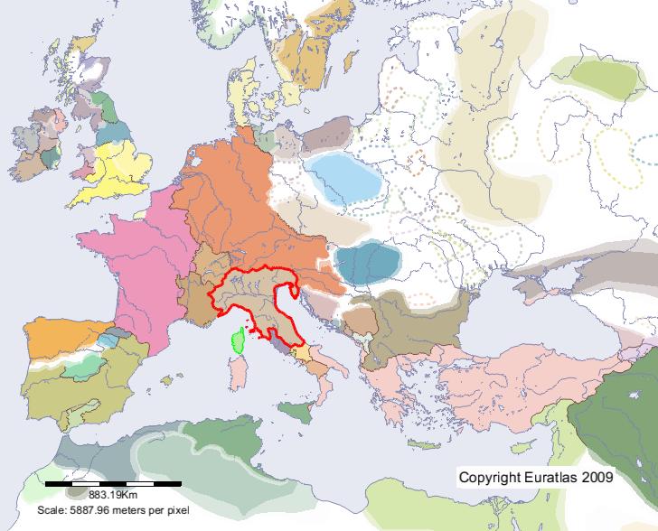Carte de Italie en l'an 900