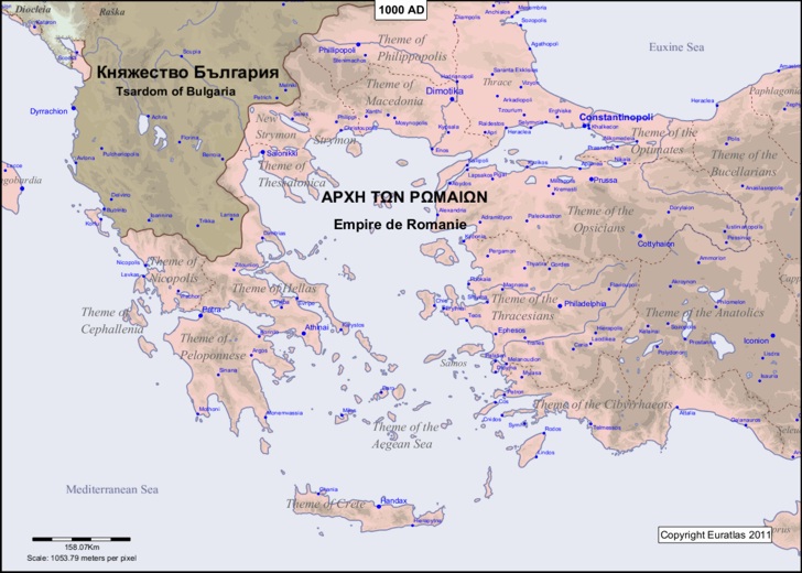 Carte du bassin égéen en l'an 1000