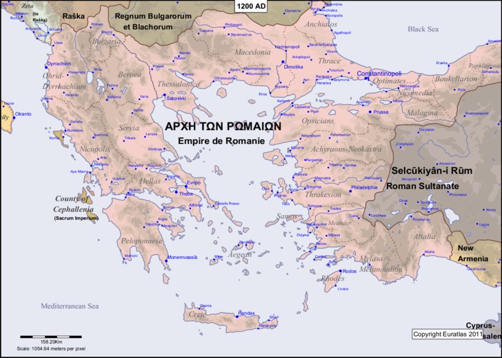 Map of the Aegean area in the year 1200