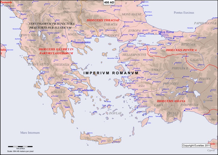 Karte des Ägäischen Raums im Jahr 400