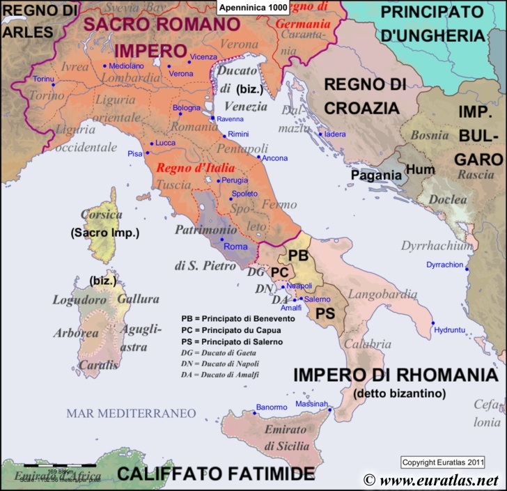 Map of the Apennine Peninsula in the year 1000