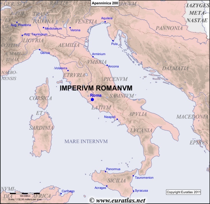 Karte der Apenninhalbinsel im Jahr 200