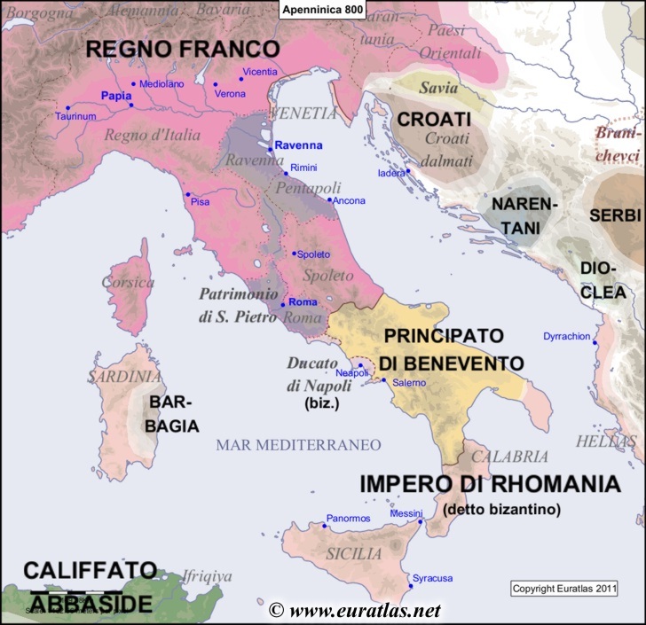 Map of the Apennine Peninsula in the year 800