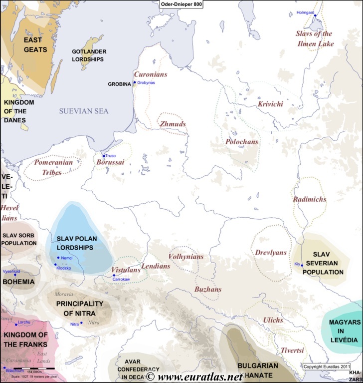 Map of the Oder-Dnieper Area in the year 800