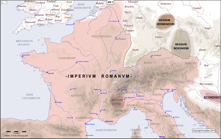 Map of the Pyrenees-Rhine area in the year 1