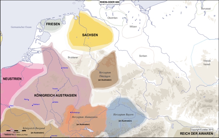 Map of the Rhine-Oder area in the year 600