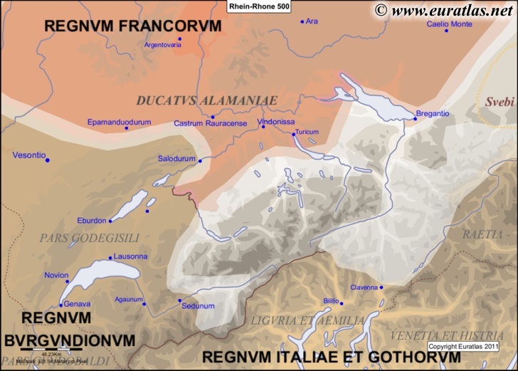 Map of the Rhine-Rhône Area in the year 500