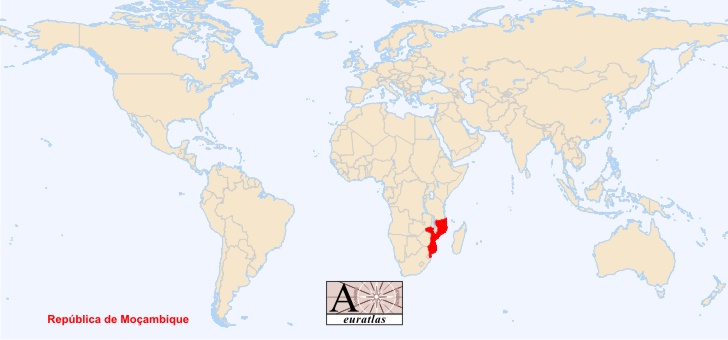 Map showing Mozambique in Europe