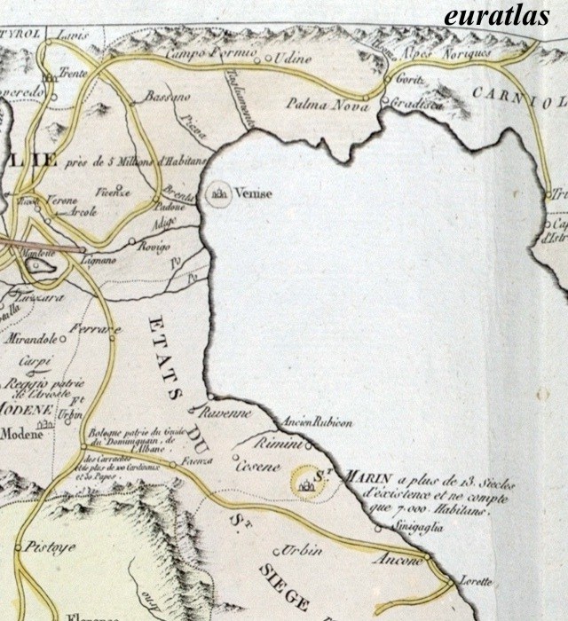 Map showing Venice and San Marino