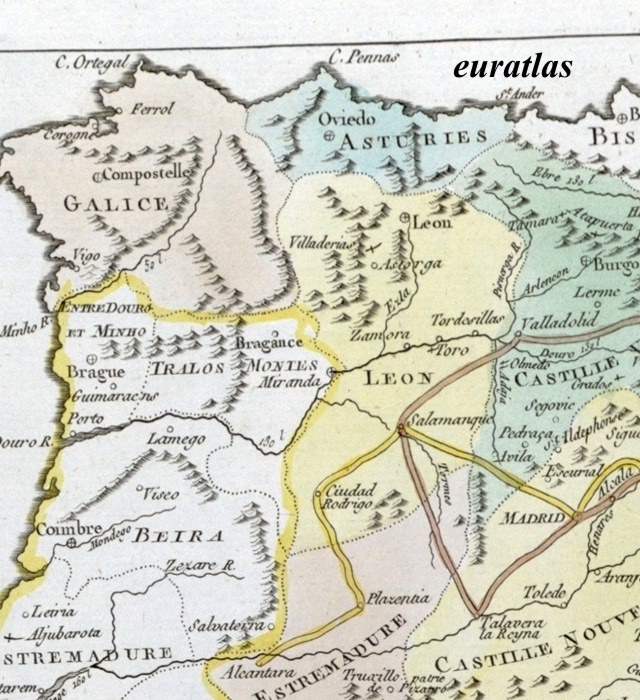 carte montrant le nord-est de l'Espagne et le Portugal